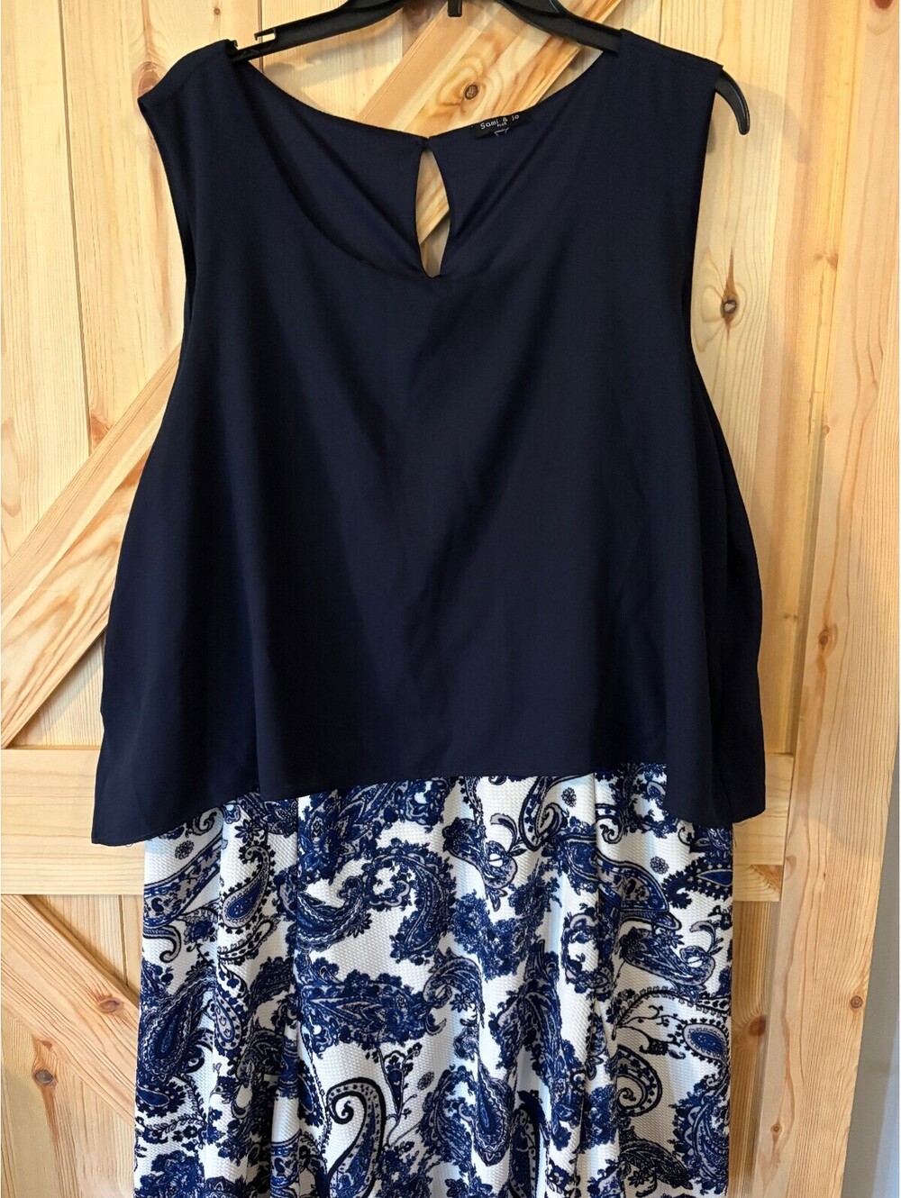 Sami & Jo Plus Navy Blue and White Paisley Print Dress